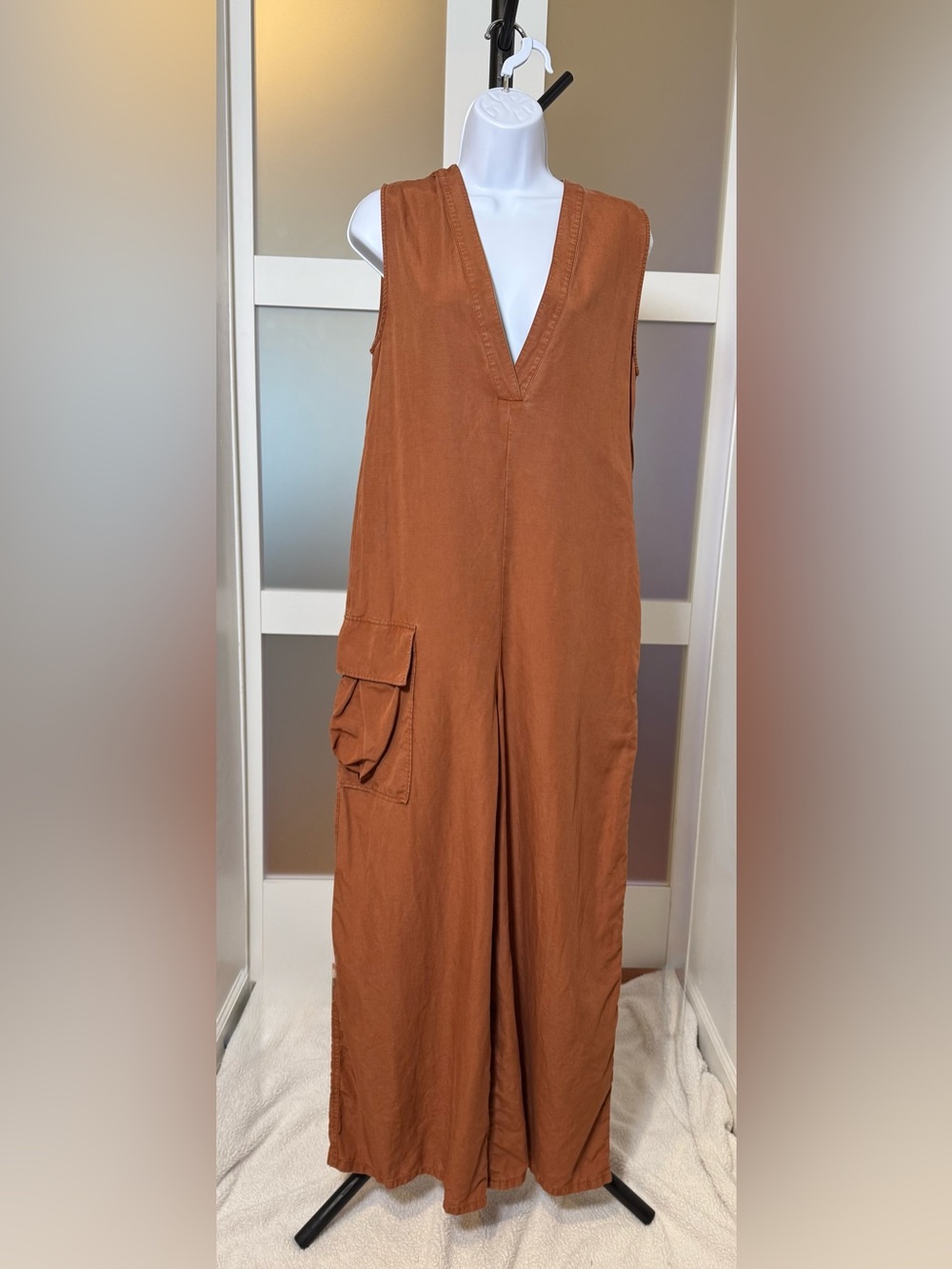 COS Rust-Brown Wide-Leg Utility Jumpsuit